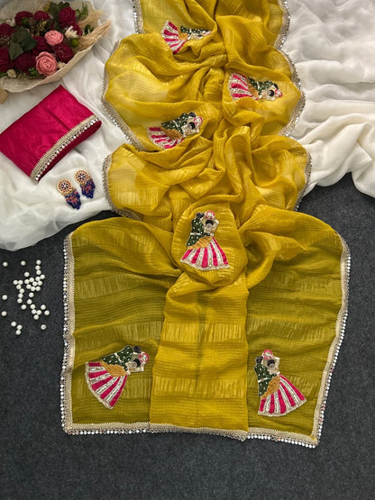 Karvachauth special sequence work saree with moti Cutdana work