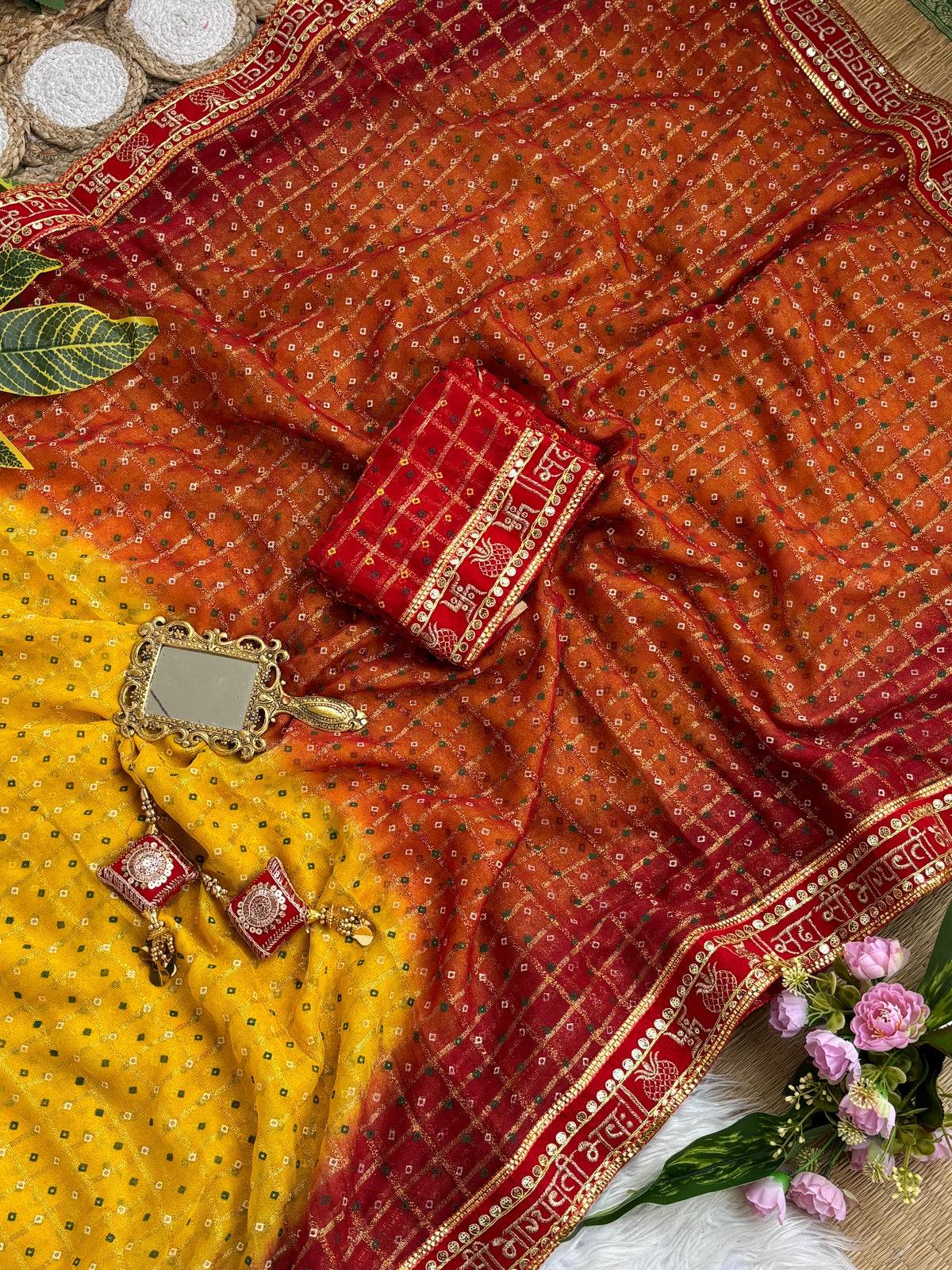 beautiful pretty women wearing Pure viscose Georgette Weaving foil zari