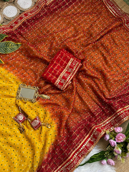 beautiful pretty women wearing Pure viscose Georgette Weaving foil zari