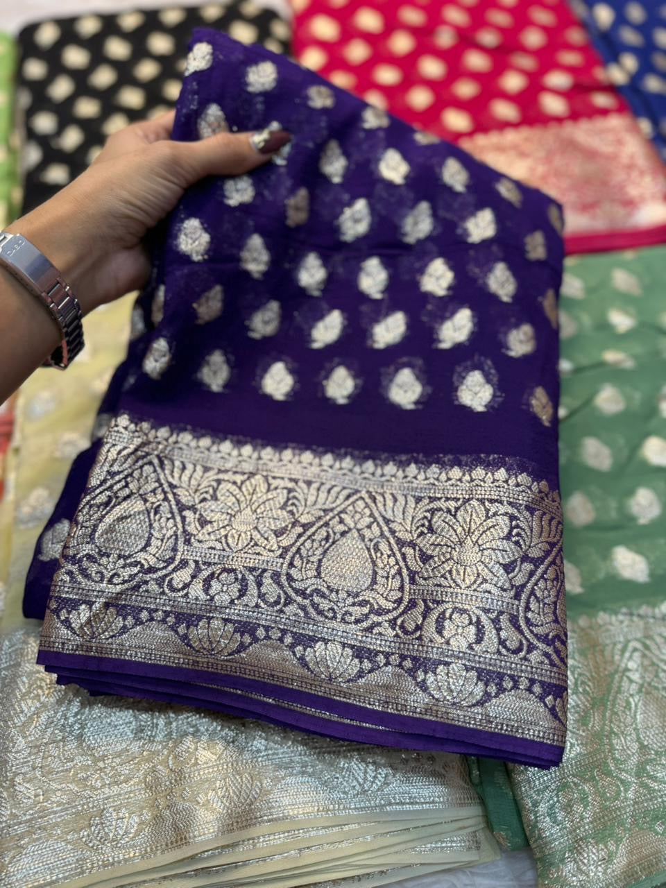 Viscose Georgette Saree With running Blouse