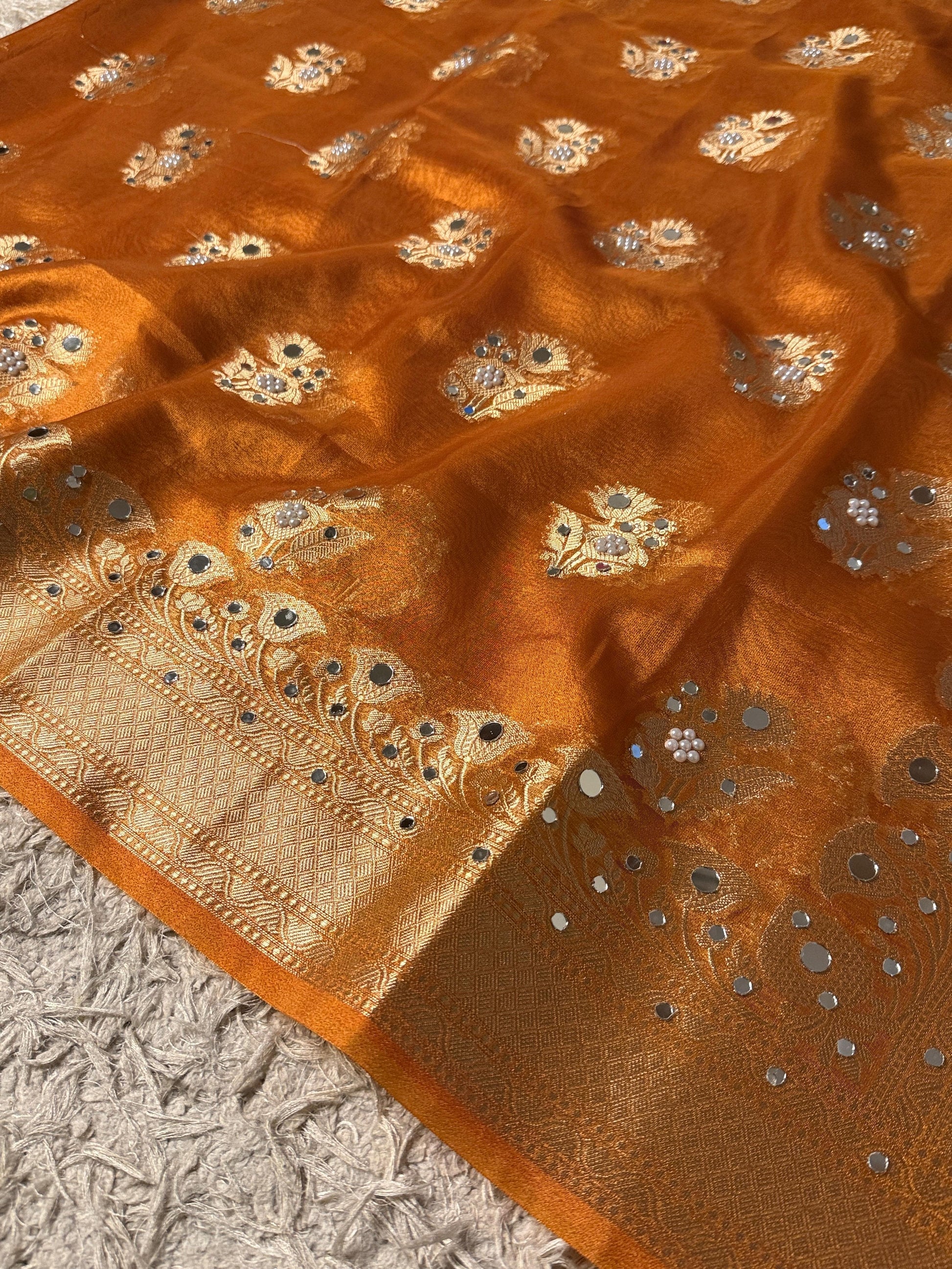 Masterpiece Glass Tissue Banarasi *Handwork* Stone, Mirror Work Saree