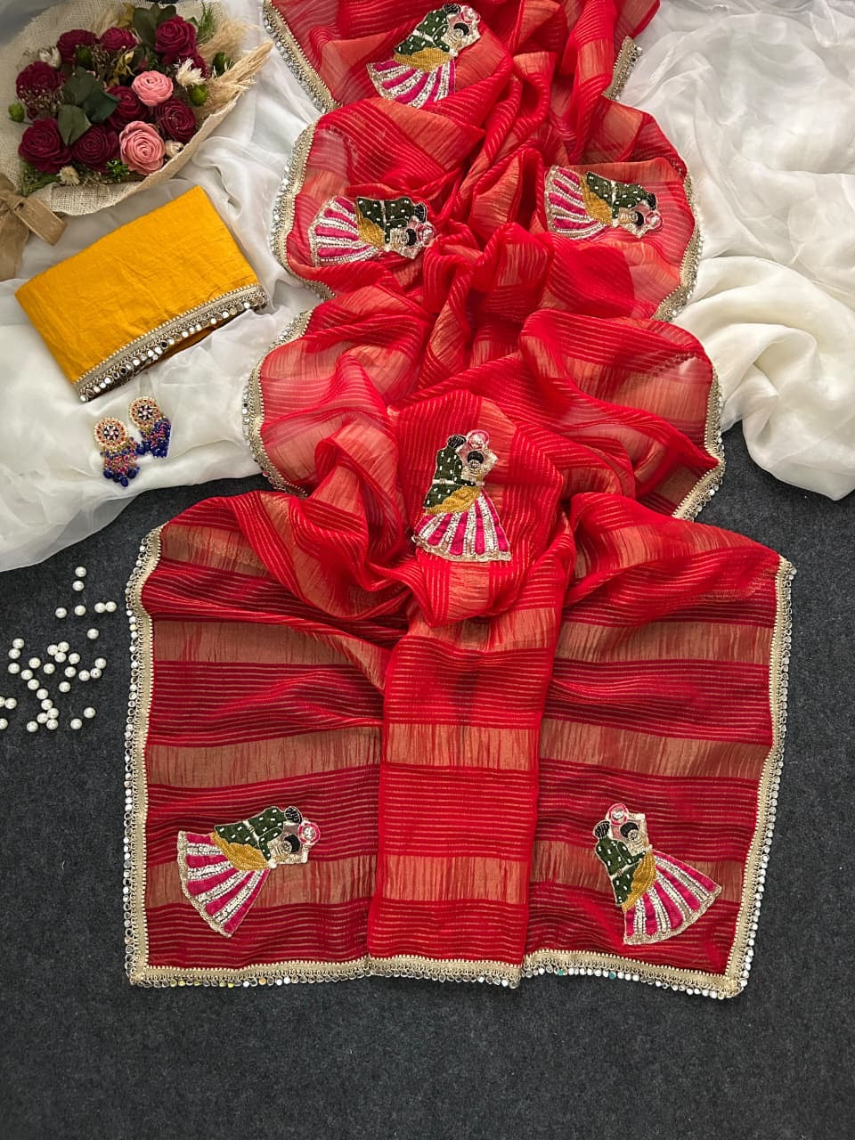 Karvachauth special sequence work saree with moti Cutdana work