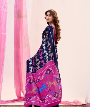 Soft Tusser With Super Ikkat Print & Zari Border*