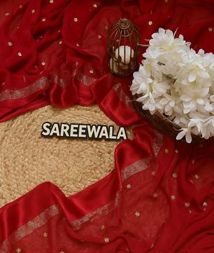 Most beautiful viscous Georgette saree in red colour
