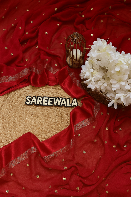 Most beautiful viscous Georgette saree in red colour