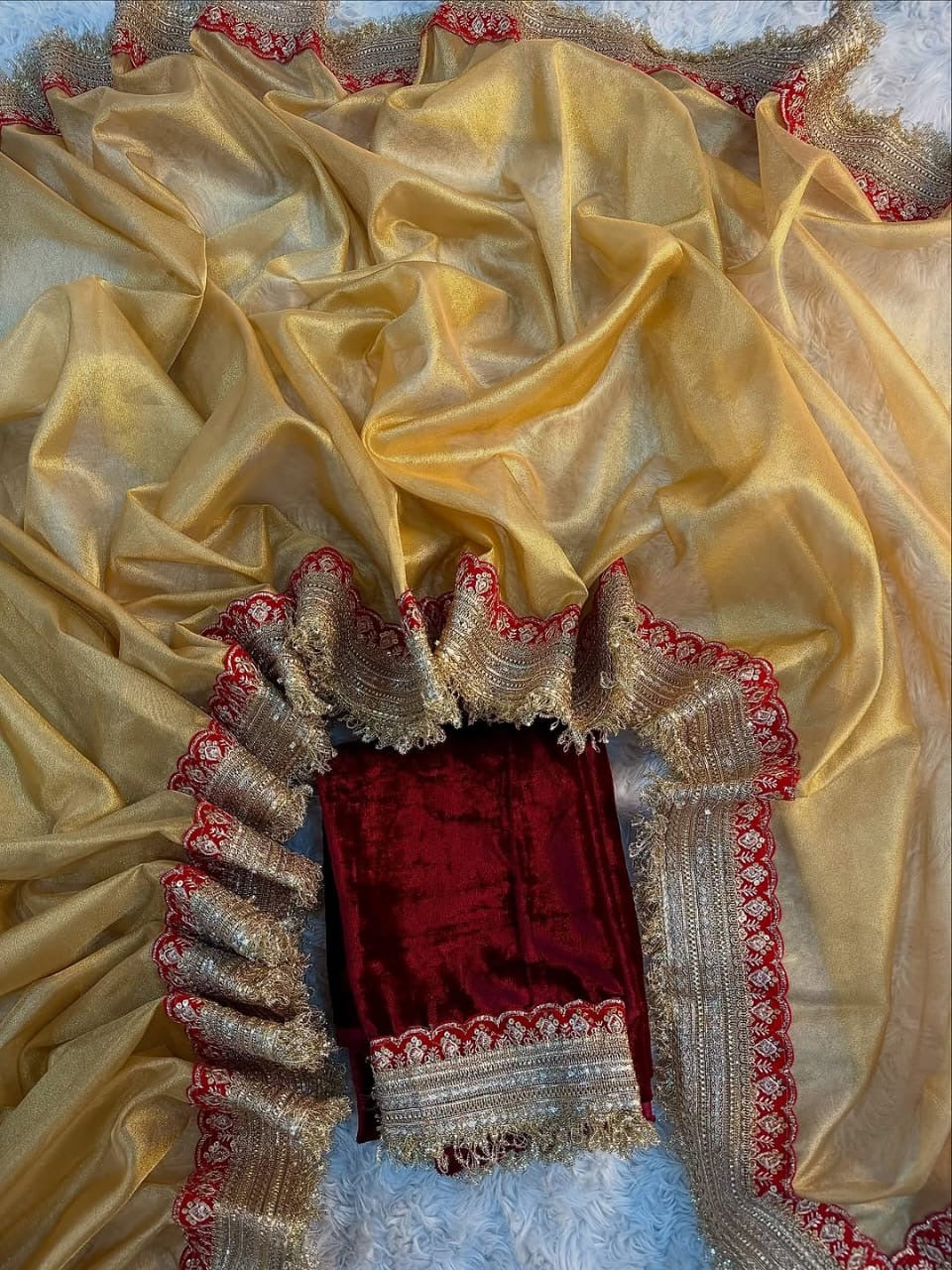 Banarasi soft tissue saree with gotta lace border