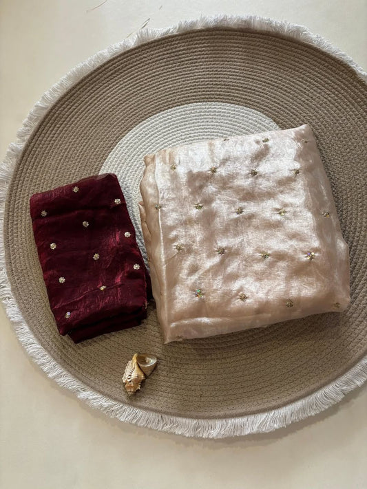 Soft Space Silk Fabric Saree With Fancy Sequins Work Butti With Fancy Work Blouse