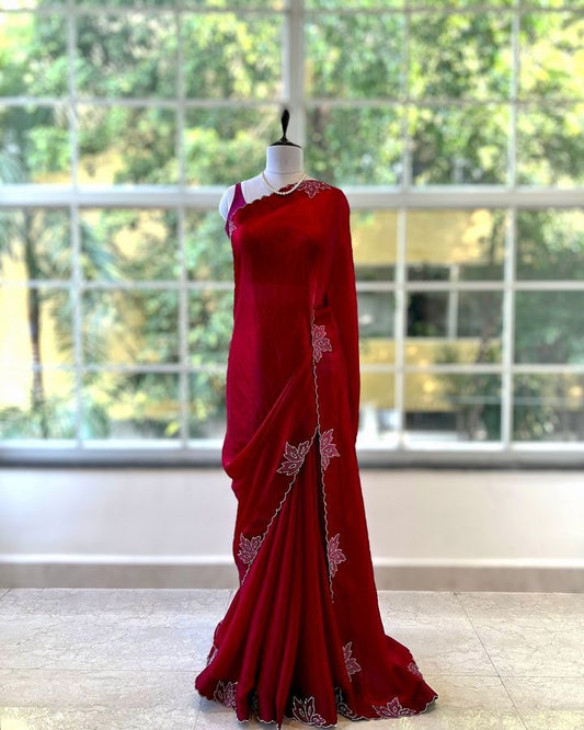 Blooming Fox Georgette saree with dual tone diamonds on all over the saree