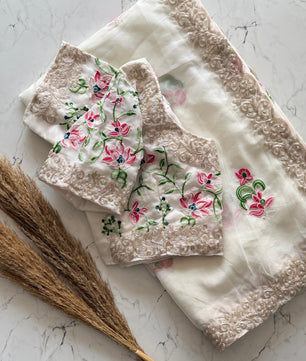 Primium Soft Tebby Silk With multy Color Thread Work And Codding scalp Border