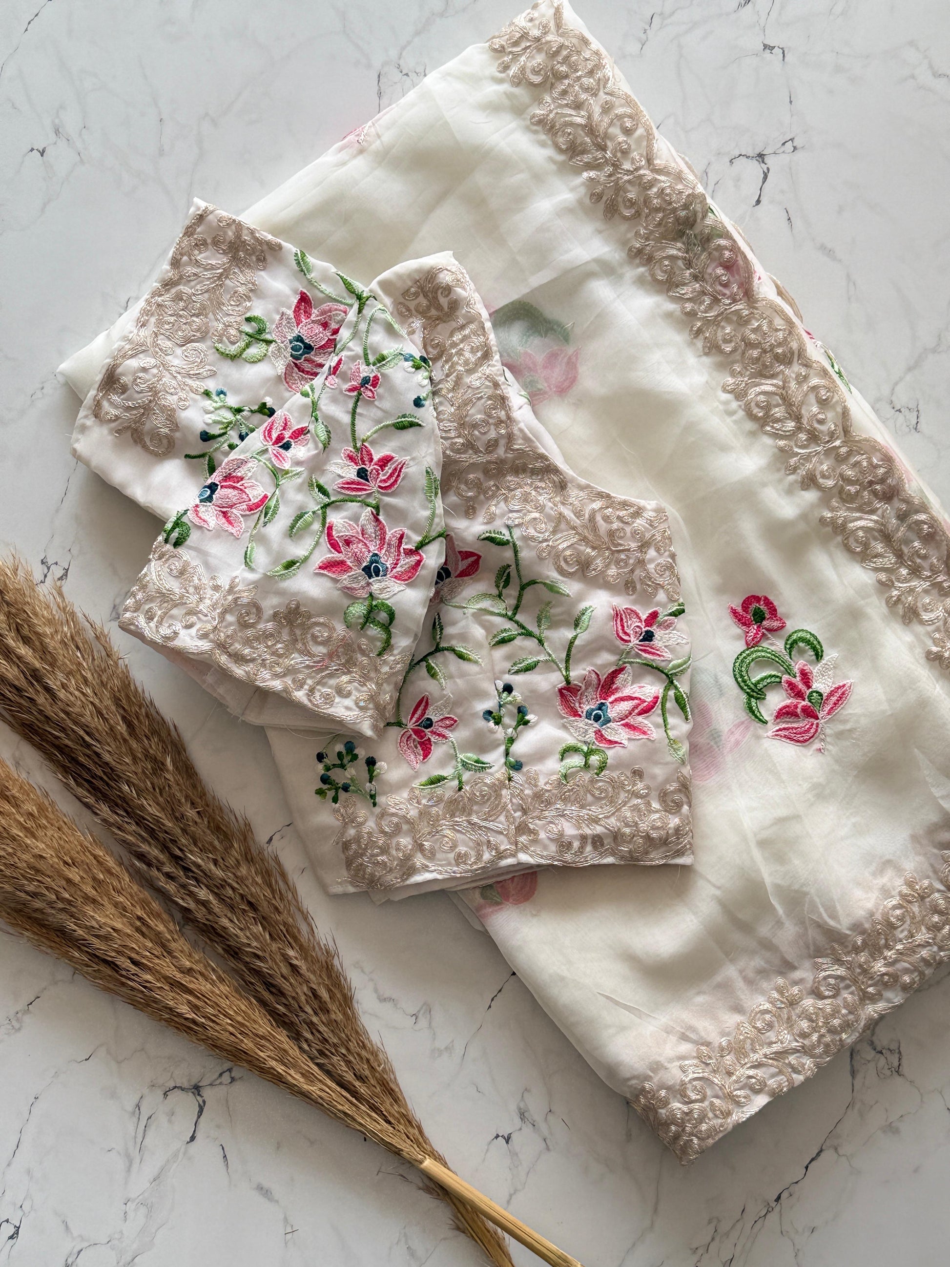 Primium Soft Tebby Silk With multy Color Thread Work And Codding scalp Border