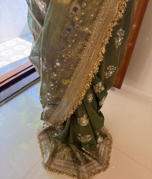 Masterpiece Glass Tissue Banarasi *Handwork* Mirror Work , Maharani Lace Work Saree