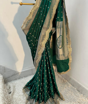 Authentic Banarasi premium mashru silk saree with Gold Zari weaving beautiful