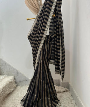 Bridal tissue strips silk saree 
In aesthetic black colour