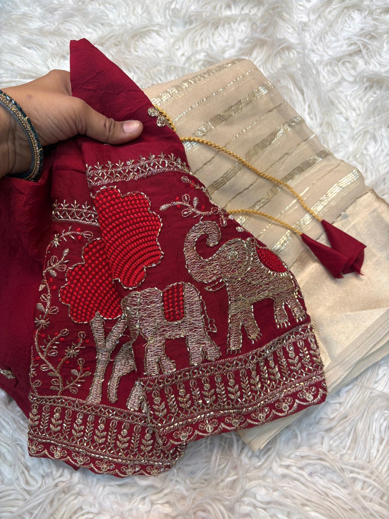 Pure Viscose Georgette Silk Beads Work Blouse Designer Saree