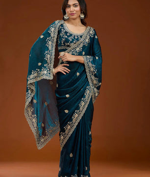 Beautiful Frendy Chiffon Saree in Sequence and Zari embroidery work
