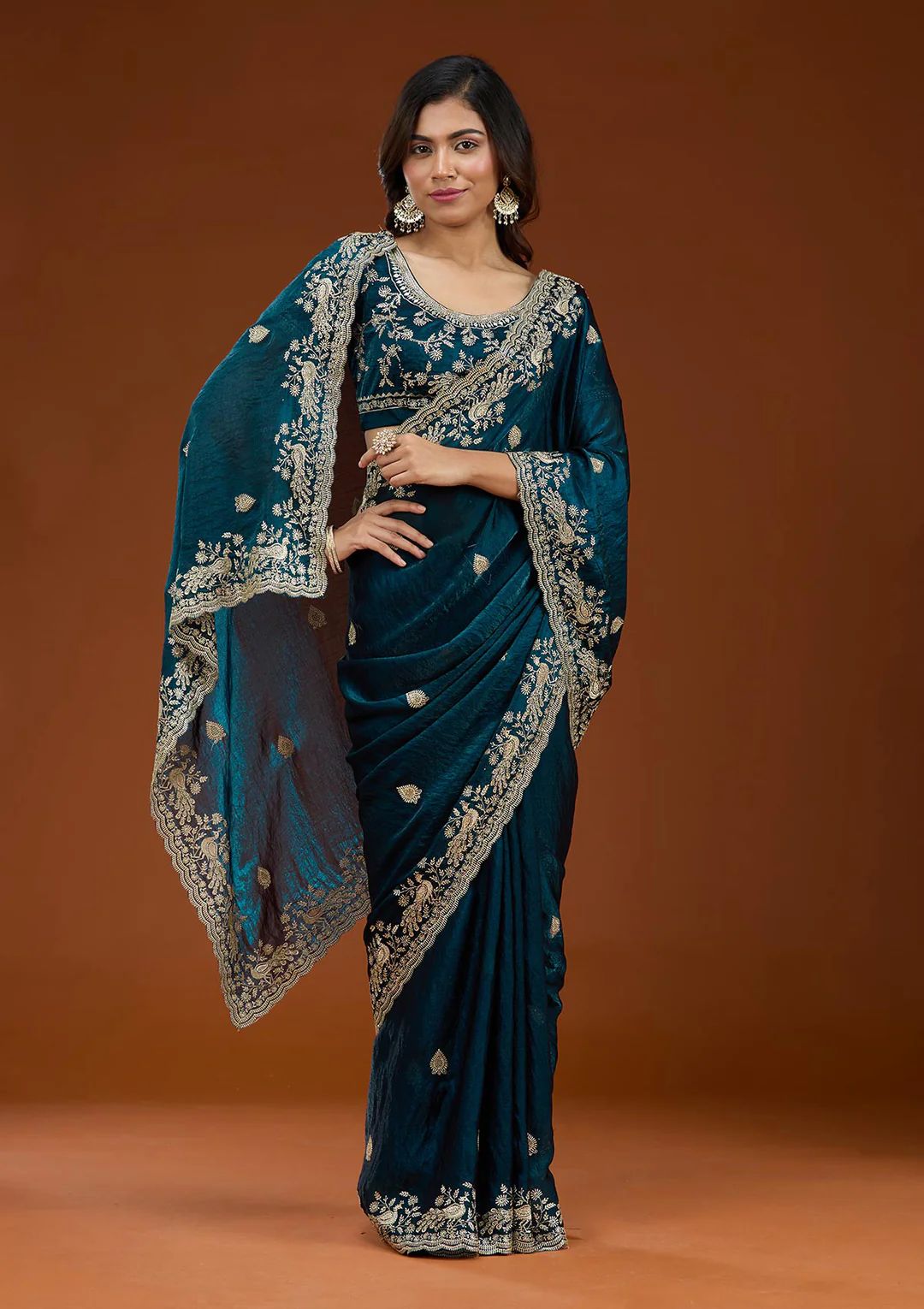 Beautiful Frendy Chiffon Saree in Sequence and Zari embroidery work