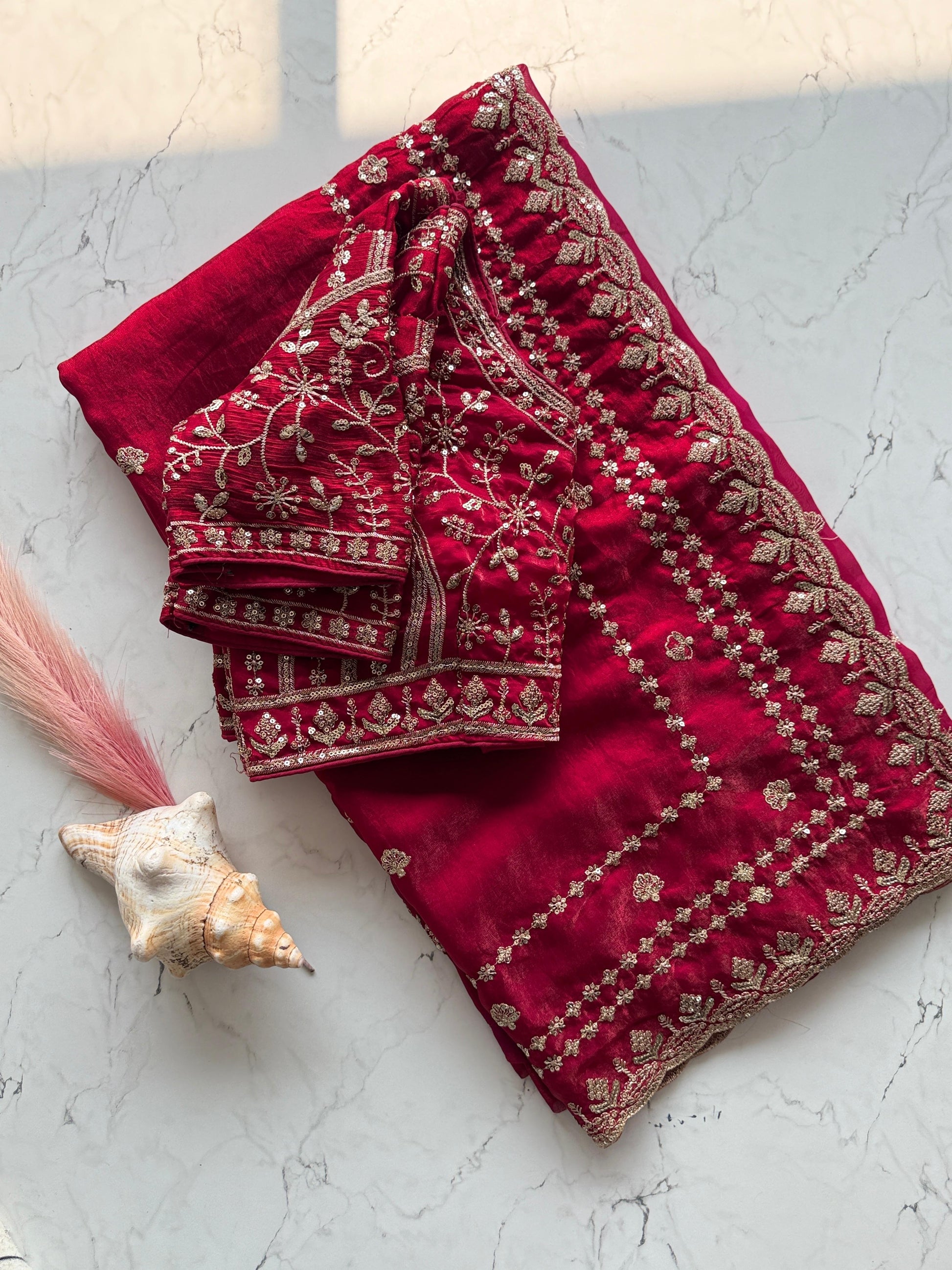 Premium Fandy satin saree with heavy sequence and zari work