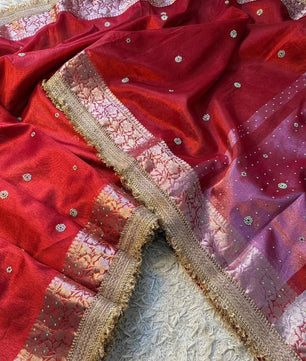 Banarasi soft glass tissue silk saree with siroksi stone work
