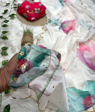 Pure Soft tibby silk fabric saree  with floral work