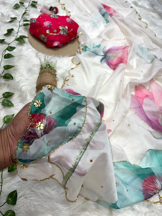 Pure Soft tibby silk fabric saree  with floral work