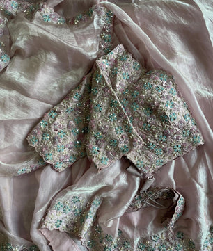 Premium Space silk saree with coding sequence & pearls work lace on either side of border