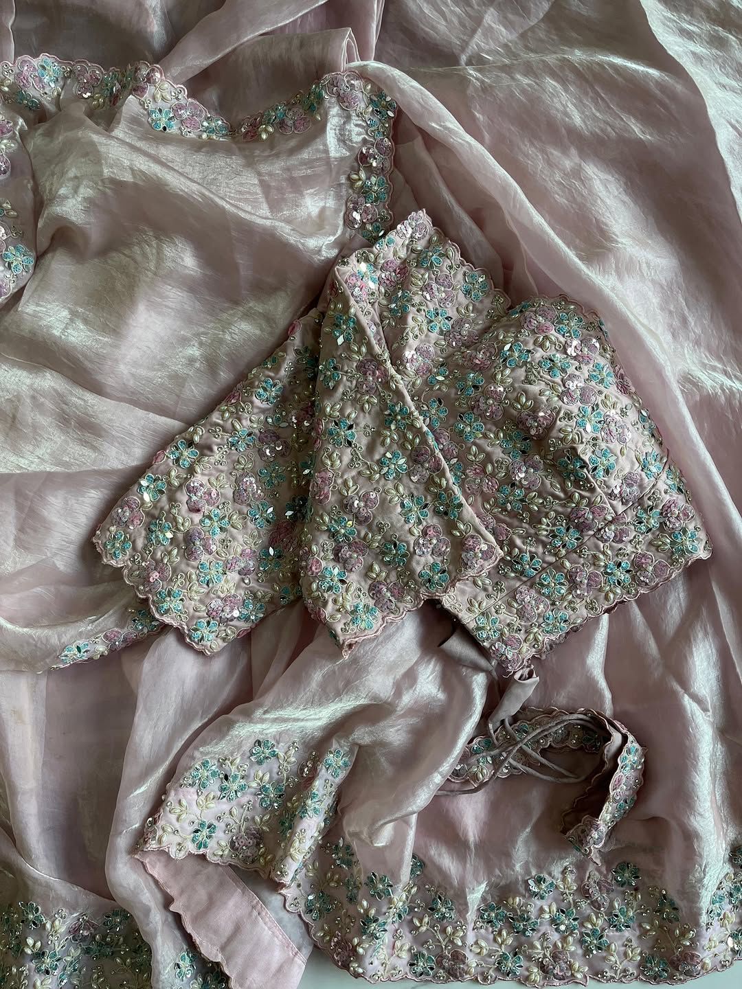 Premium Space silk saree with coding sequence & pearls work lace on either side of border