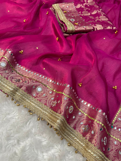 Premium Tissue Saree with ghoongru work