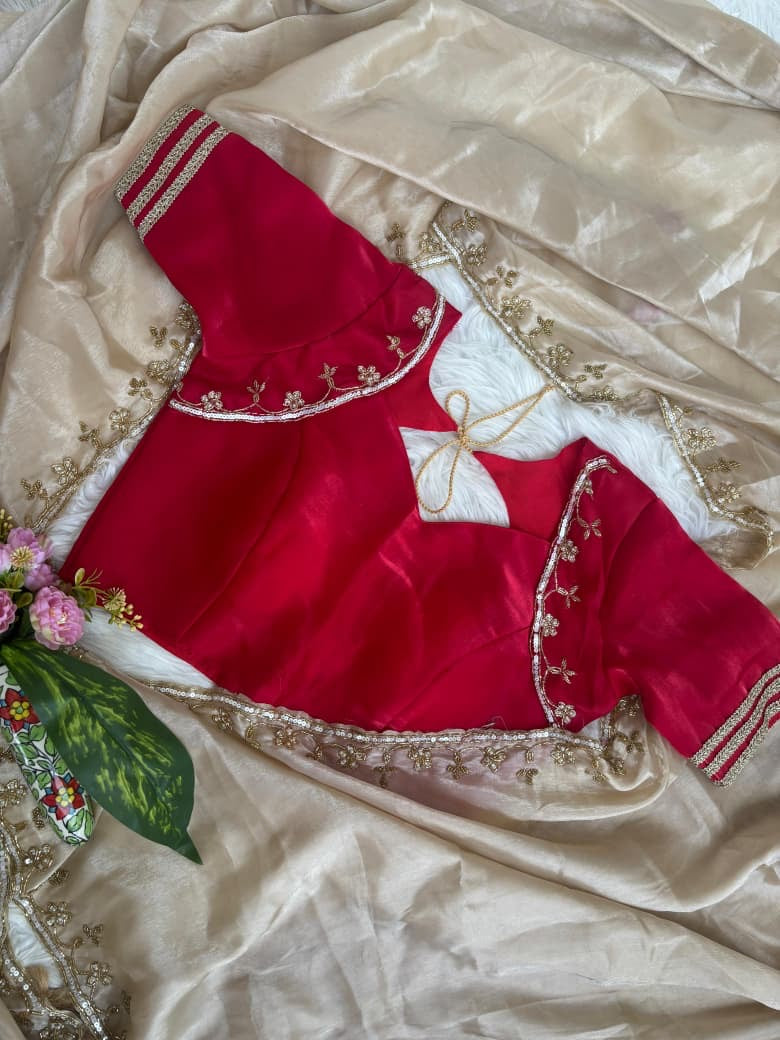 Very Soft nd Elegant Rich look Rimzim Silk fabric with beautiful hand work khatli cutdana heavy border