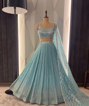 Heavy mirror work Blue Lehenga