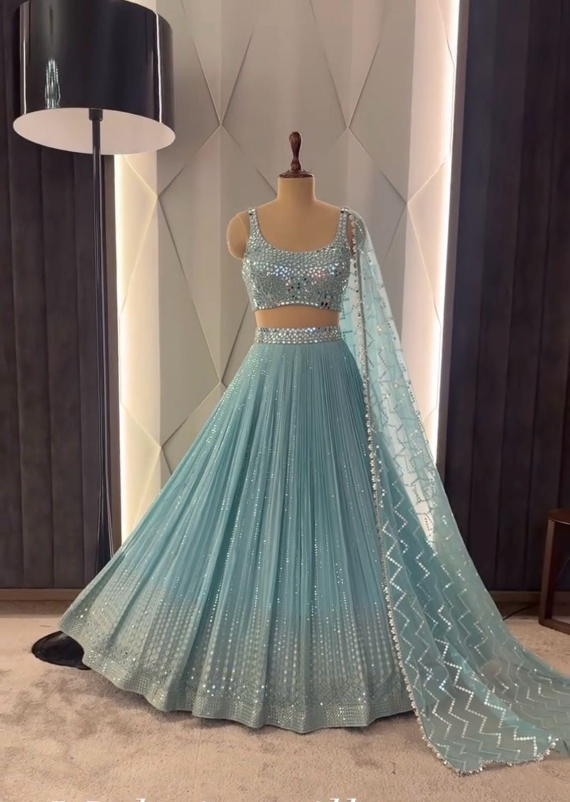 Heavy mirror work Blue Lehenga