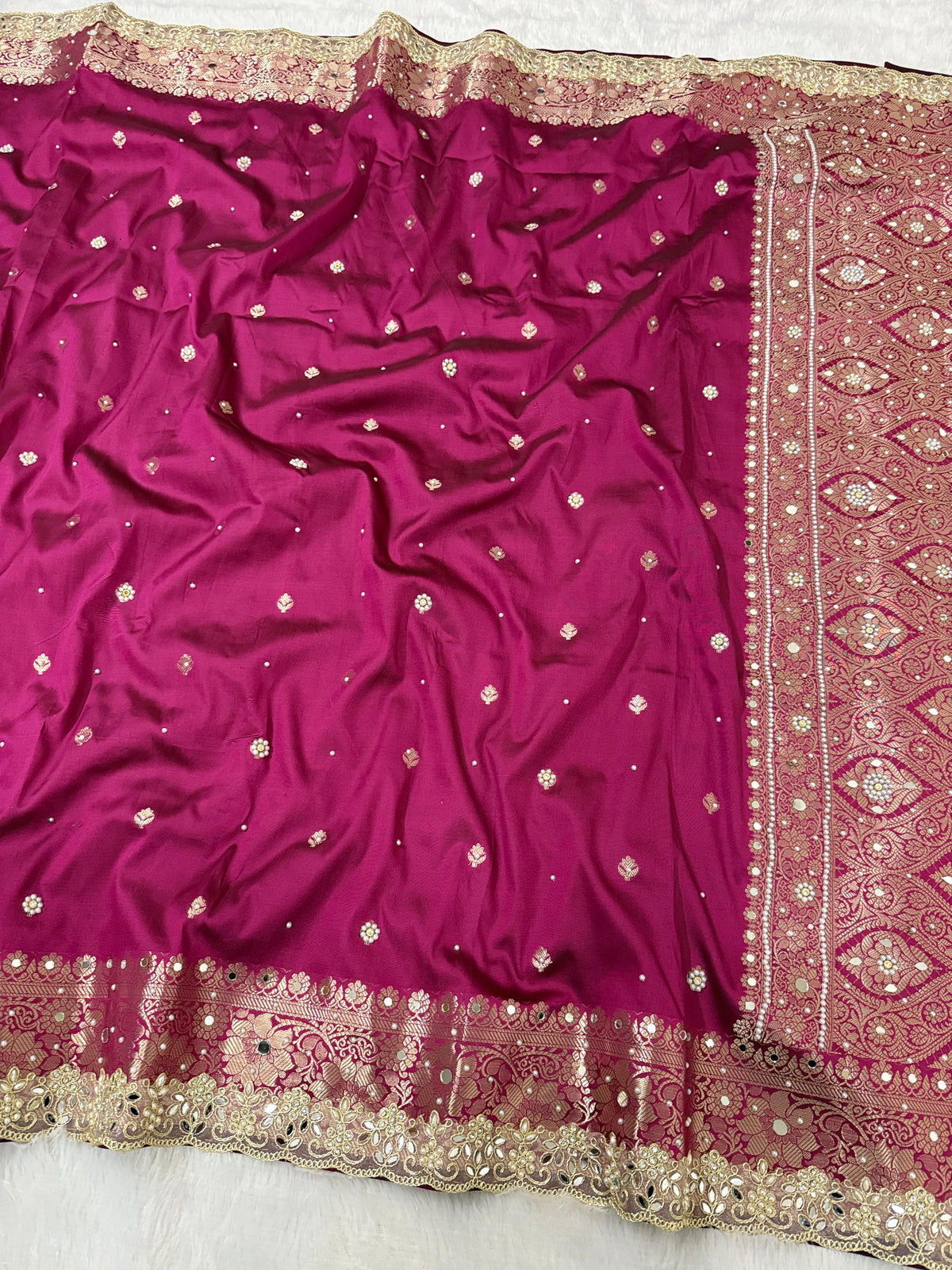 Presenting Timeless Banarasi Semi Katan Soft Silk Lace work Saree