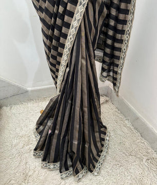 Bridal tissue strips silk saree 
In aesthetic black colour