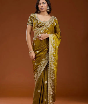 Beautiful Frendy Chiffon Saree in Sequence and Zari embroidery work