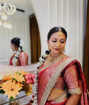 Designer Banarasi Tissue Saree with Pearl Work on all over Body with Intricate Border and Pallu Design Along with Gotta Patti Lace Work