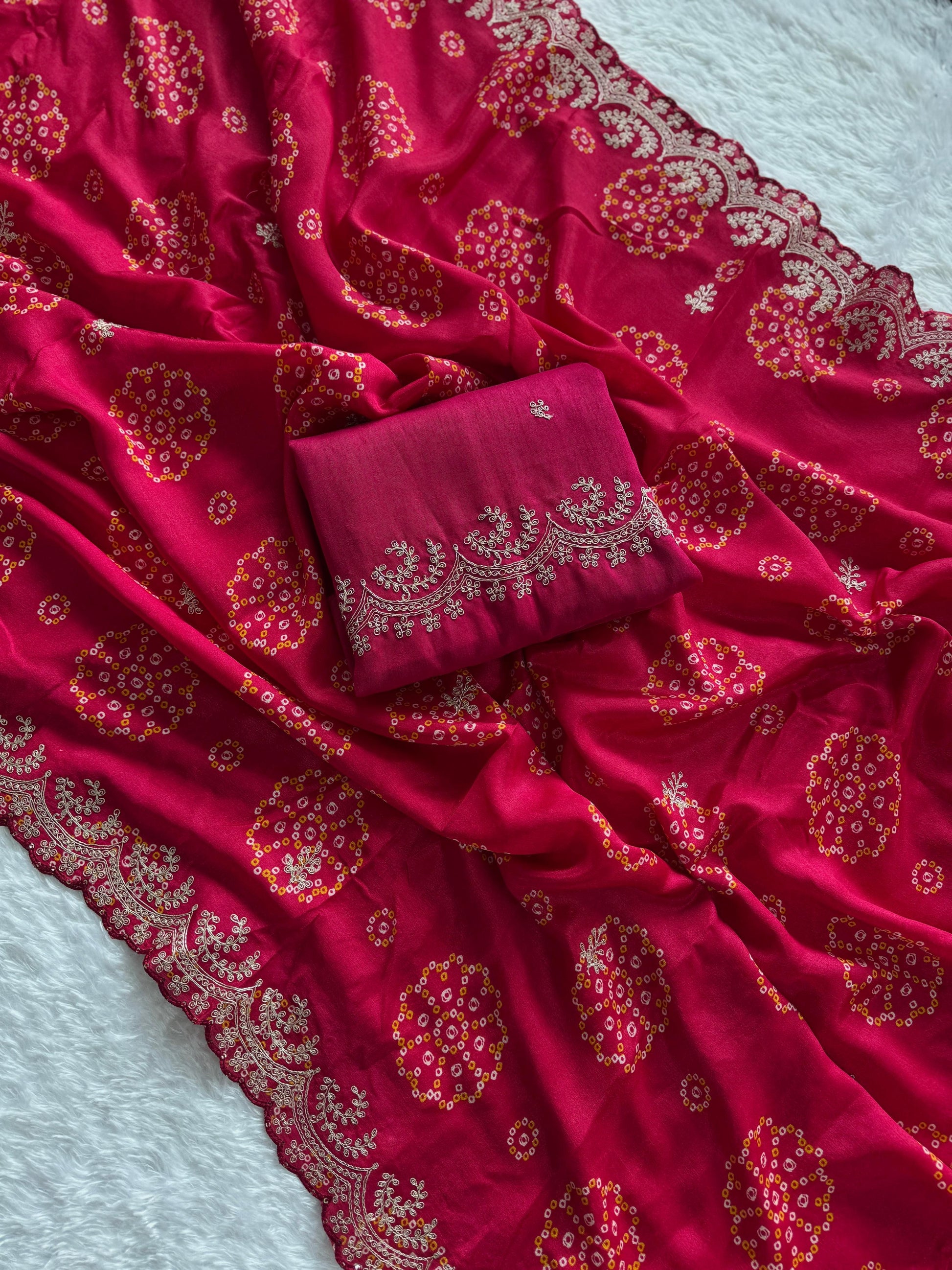 Beautiful Chinnon saree in bandhani print