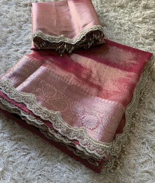 Banarasi Glass Plain Tissue Border Soft Saree