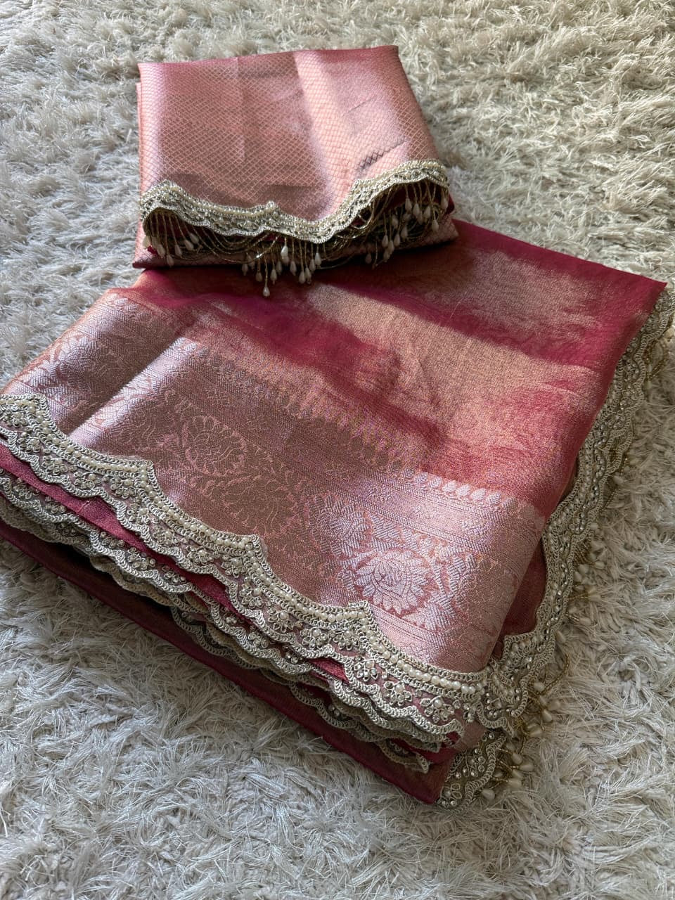 Banarasi Glass Plain Tissue Border Soft Saree