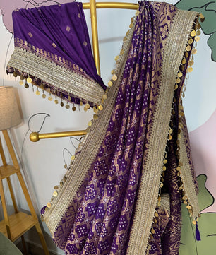Purple Designer Georgette Katan Silk Saree with Gota Patti and Coin lace