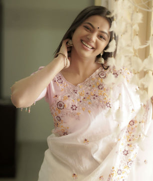 Gold crush soft Silk & Enhanced With embroidery , thread Work And sequence With Resham In Floral co