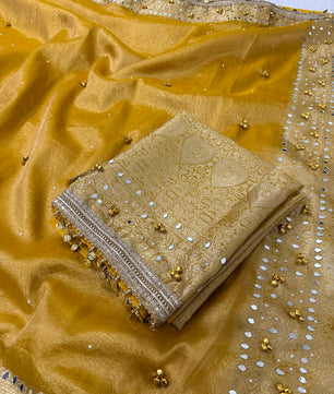 Banarasi Tissue Zari Weaving Border Saree x Ghungroo