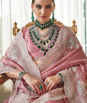 Gold cruncy soft Silk & Enhanced With embroidery work