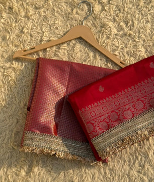 Soft Silk Saree In Red with Lace Work