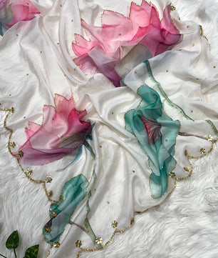 Pure Soft tibby silk fabric saree  with floral work