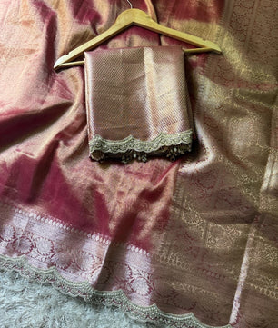 Banarasi Glass Plain Tissue Border Soft Saree