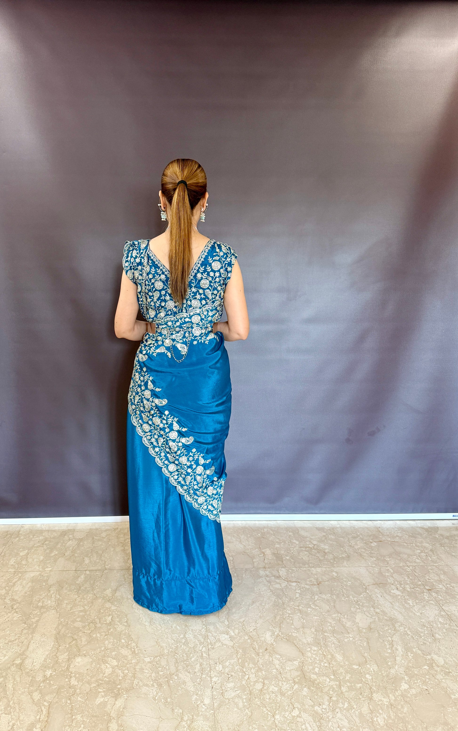 Beautiful blue saree in thread and sequence work