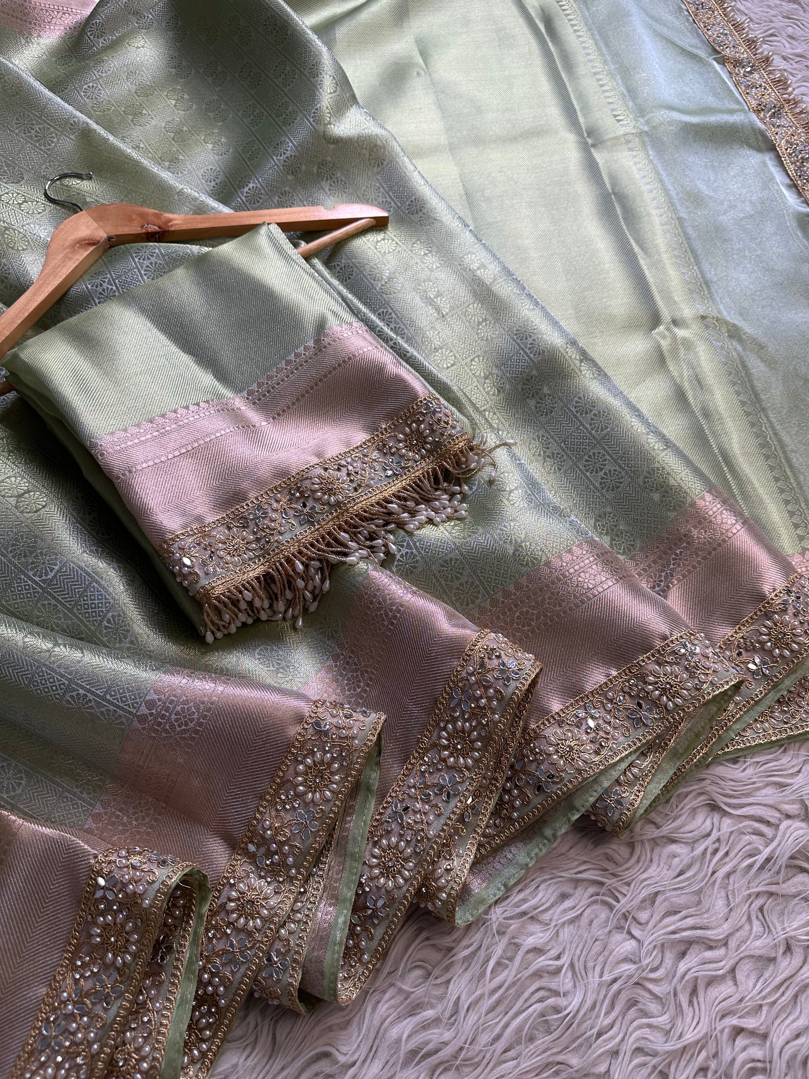 Pista green bridal Kanjeevaram brocade tissue saree