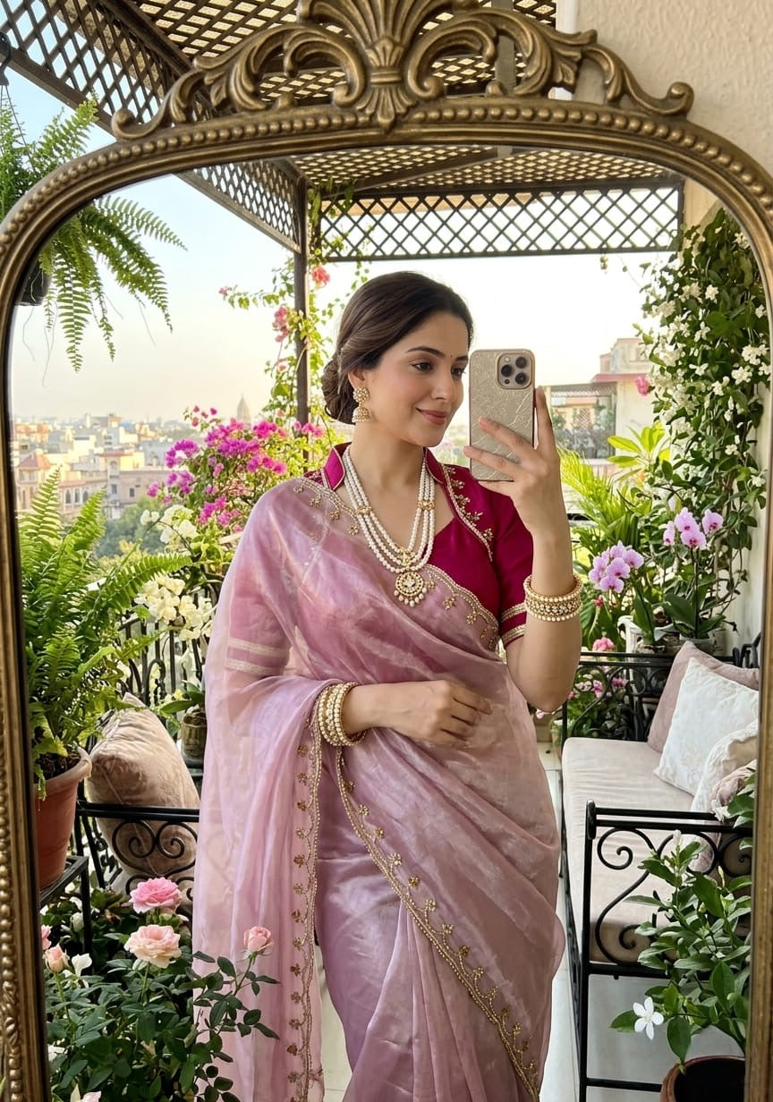 Very Soft nd Elegant Rich look Rimzim Silk fabric with beautiful hand work khatli cutdana heavy border
