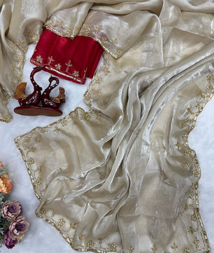 Soft Zimmi choo Saree in heavy hand work