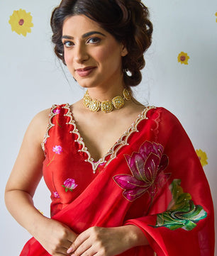 ✨Pure soft tebby silk with beautiful flower print & cutdena + pear handwork