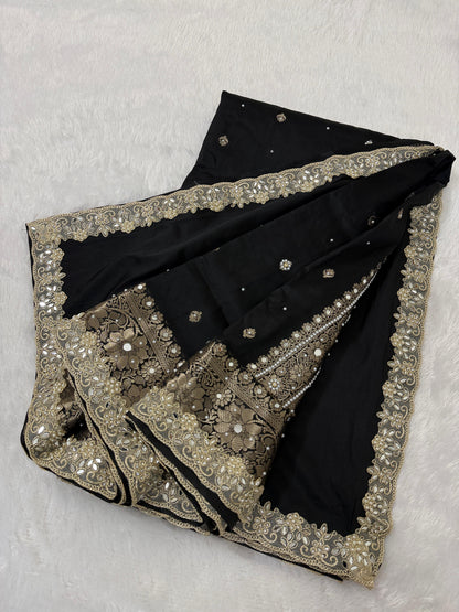 Presenting Timeless Banarasi Semi Katan Soft Silk Lace work Saree